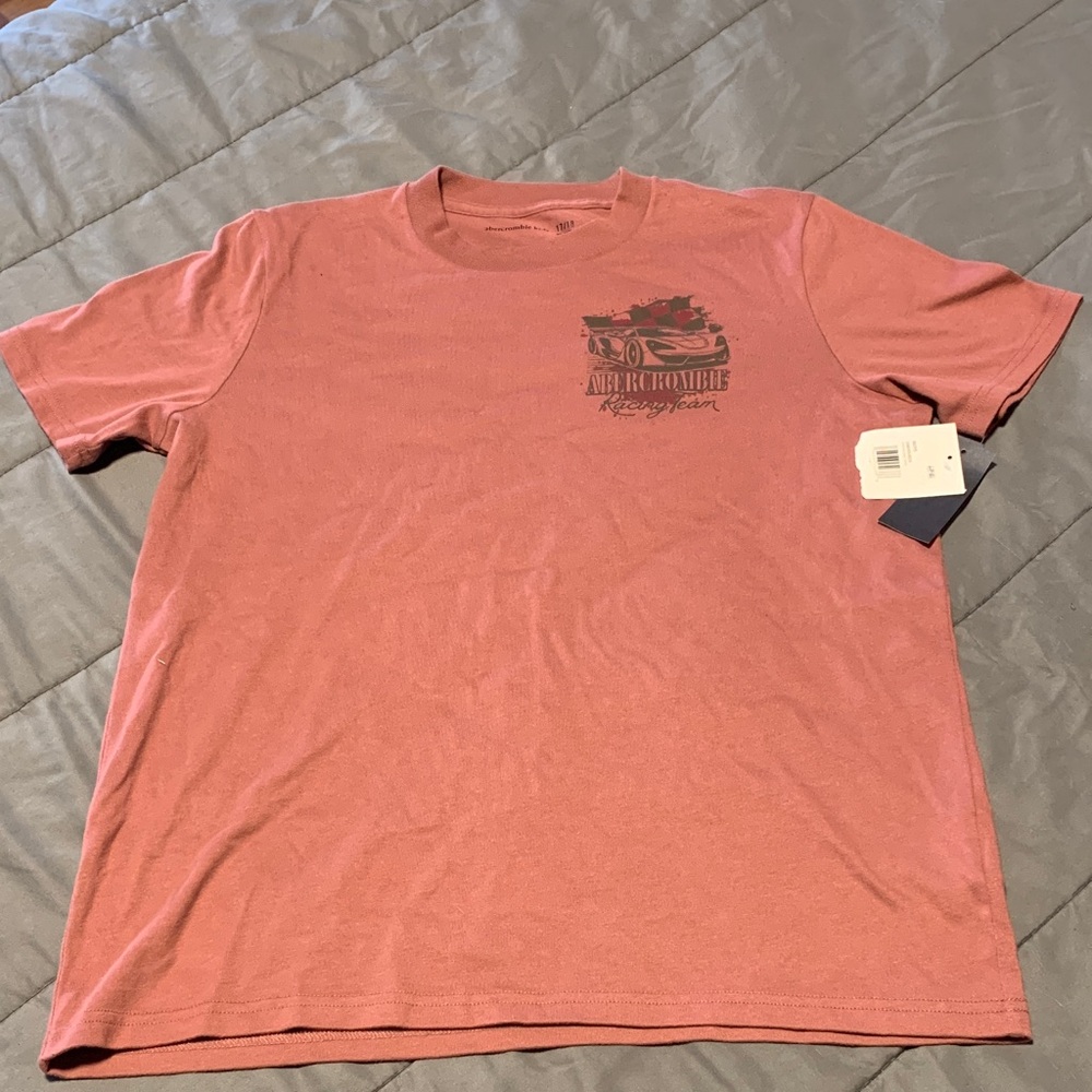 Abercrombie & Fitch Short Sleeve Crewneck T-Shirt - Dusty Rose with Navy Graphic